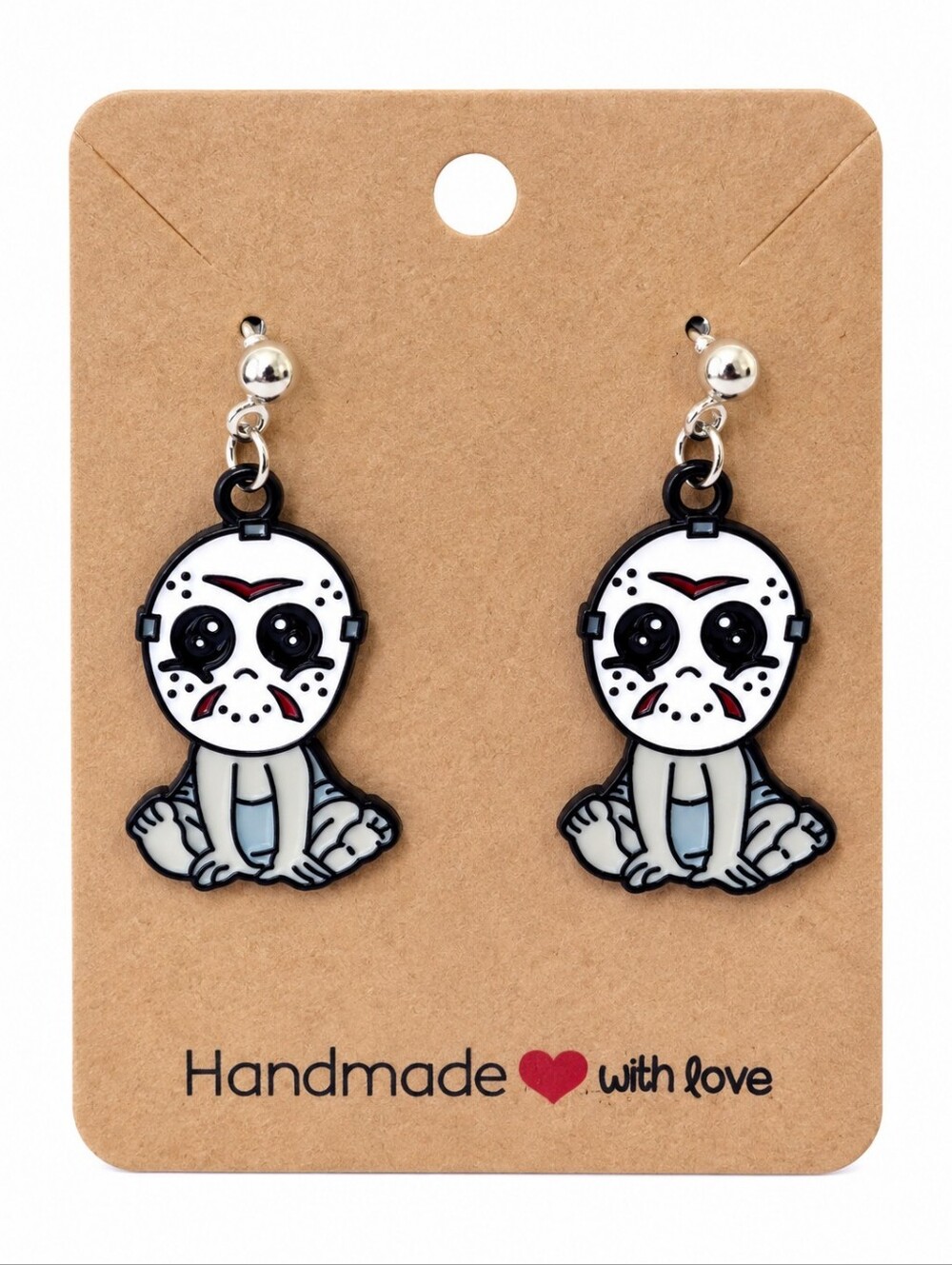 Handmade Halloween Horror Hockey Mask Spooky Dangle Earrings Cute Creepy